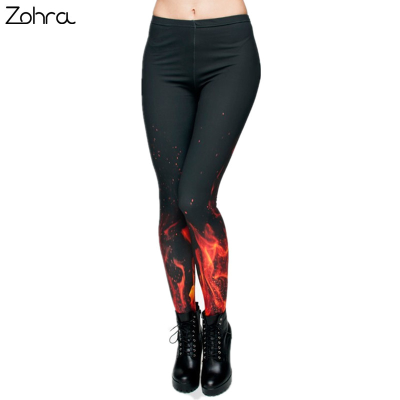 Image of style Fire flame Printing Leggings Punk Women Legging Stretchy Trousers Casual