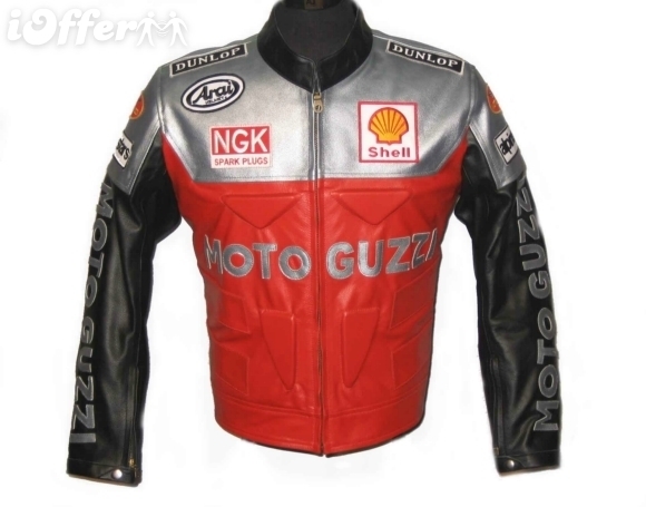 Men Moto Guzzi Red Silver Motorcycle Vintage Leather Jacket Racing ...