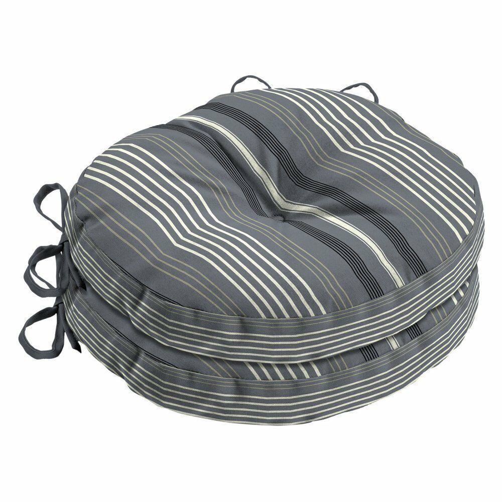 Set of 2 Outdoor 15" Round Bistro Chair Cushions Seat Pads Modern Gray