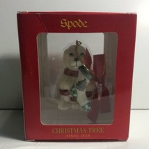 Spode Christmas Tree White Dog W/STOCKING In Mouth Ceramic Ornament New In Box - $12.16