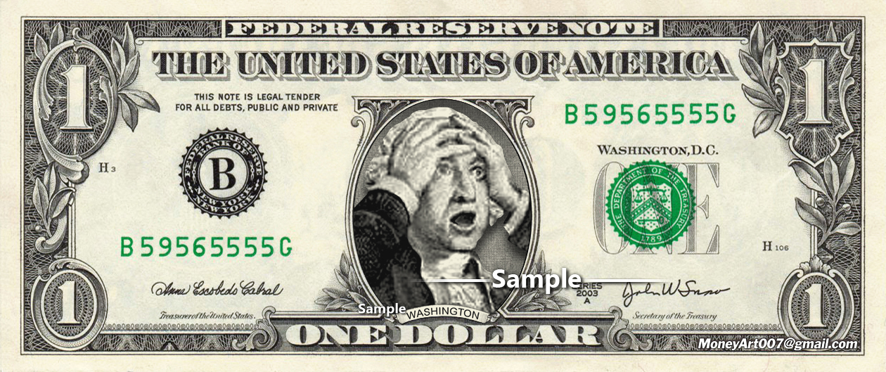 George Washington SHOCKED on a REAL Dollar Bill Cash Money Collectible ...