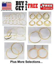 Womens Gold Silver Classic Fashion Round Vogue Hoop Earrings Many Sizes - $5.04