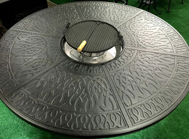 Propane fire pit table 7 pc Nassau patio dining set outdoor aluminum grills.  image 5