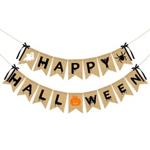 Happy Halloween Burlap Banner- Happy Halloween Decorations,Halloween B - $21.99