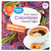 Great Value 100% Arabica Colombian Ground Coffee, 15.9 oz, 48 Count - $24.00