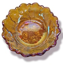 1940 Carnival Glass by Indiana Glass Co. Iridescent Amber Wild Rose Footed Bowl 