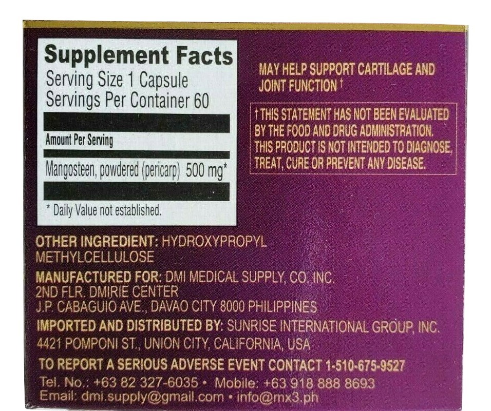 MX3 MANGOSTEEN XANTHONE PERICARP SUPPLEMENT 500MG PER SERVING 60
