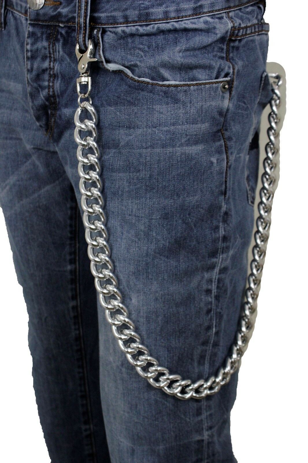 Men Women Wallet Chain Silver Chunky Metal Thick Links Long Key Jeans