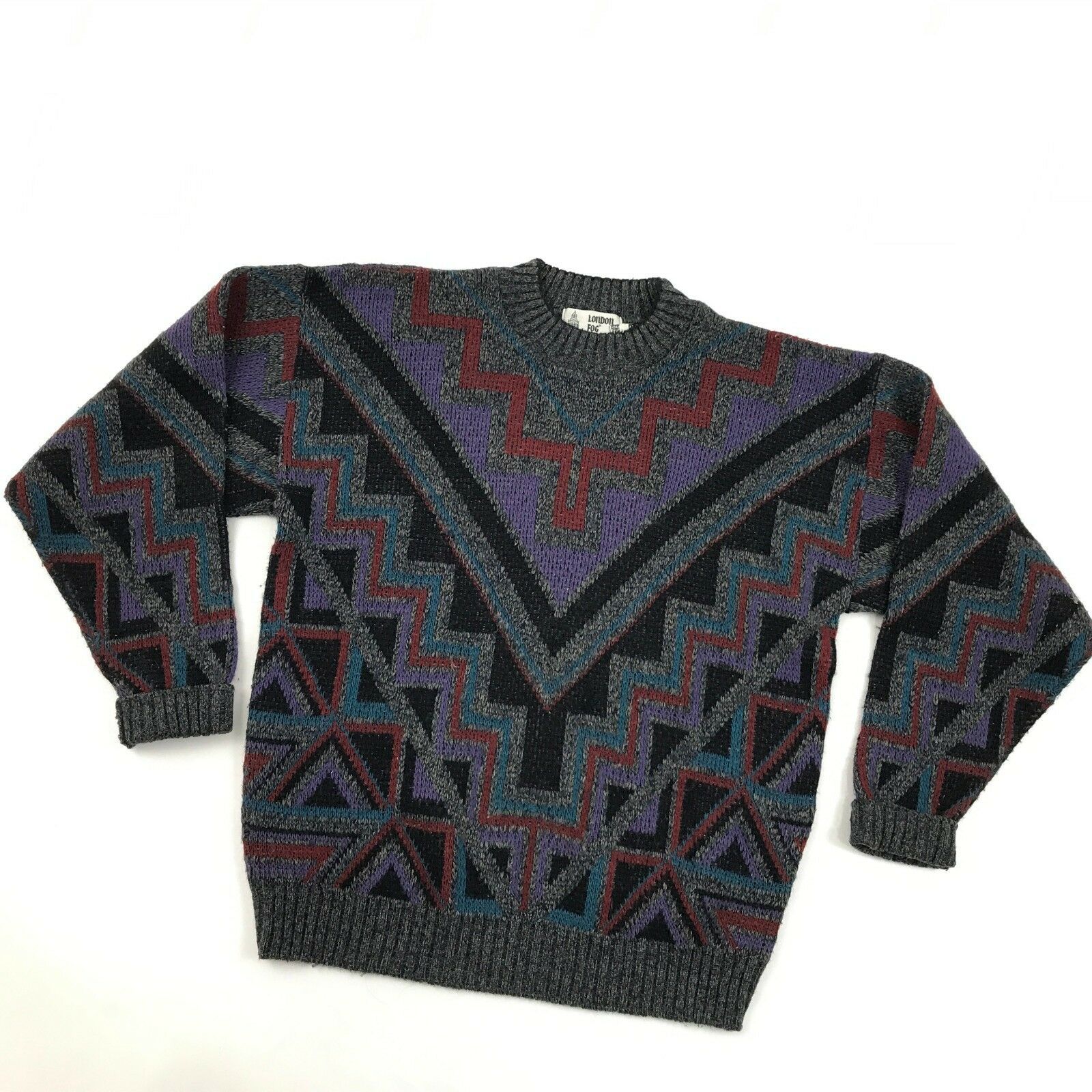 VINTAGE London Fog Aztec Sweater Size Medium Ribbed Collar Fresh Prince ...