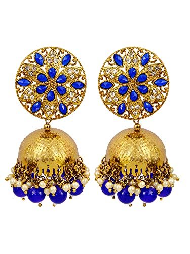 Traditional Indian Jewelry Gold-Plated Kundan/Floral Minakari Jhumka Earrings