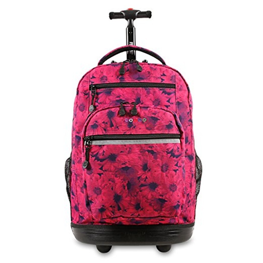 Rolling Wheeled Backpack Pink Laptop School Bookbag Womens Carry Travel Luggage - Backpacks
