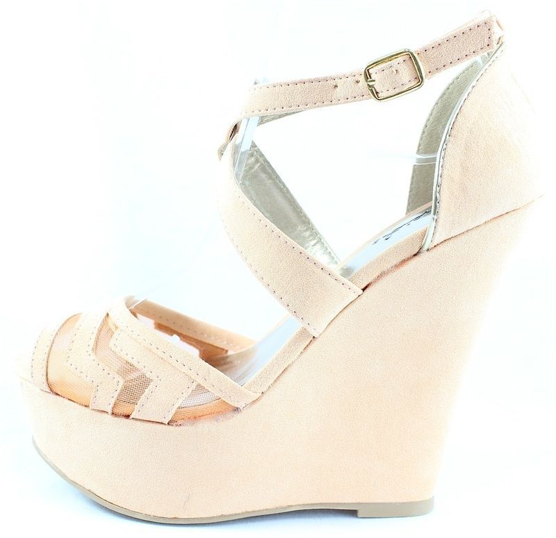 New Qupid Finder 169 Mesh Open Toe Wedge Platform Heels Shoes Size 5.5-10