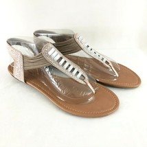 Pierre Dumas Womens Sandals Faux Leather Rhinestones Ankle Strap Beige Size 11 - $22.24