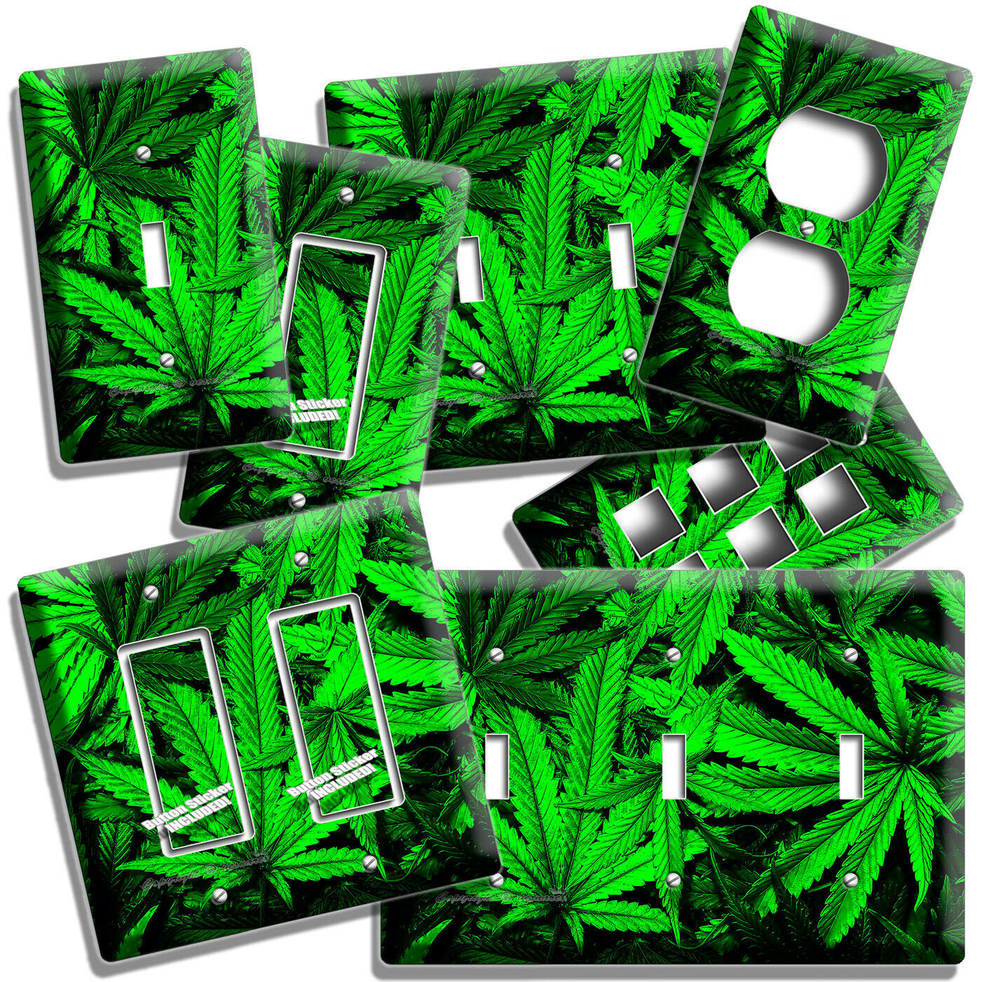 GREEN CANNABIS MARIJUANA LEAF LIGHT SWITCH OUTLET WALL PLATE MAN CAVE ROOM DECOR - $10.99