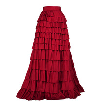 Women Dark Red Layered Maxi Taffeta Skirt Outfit Maxi Party Prom Skirt Plus Size image 4