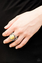 Paparazzi Jewelry Ring Canyon Cache Yellow Ring Smooth Stone Center Textured  - $4.50