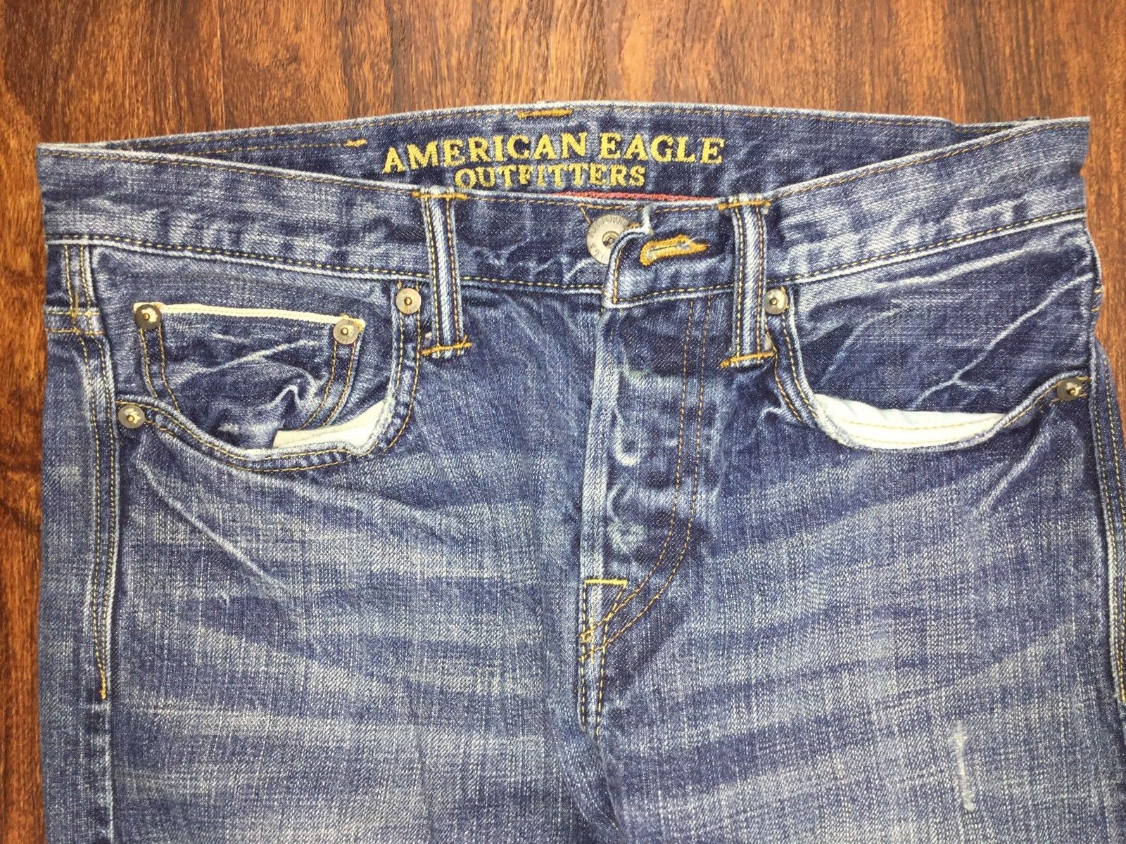 AMERICAN EAGLE Straight Leg Mid Rise Button Fly Blue Denim Jeans Mens ...