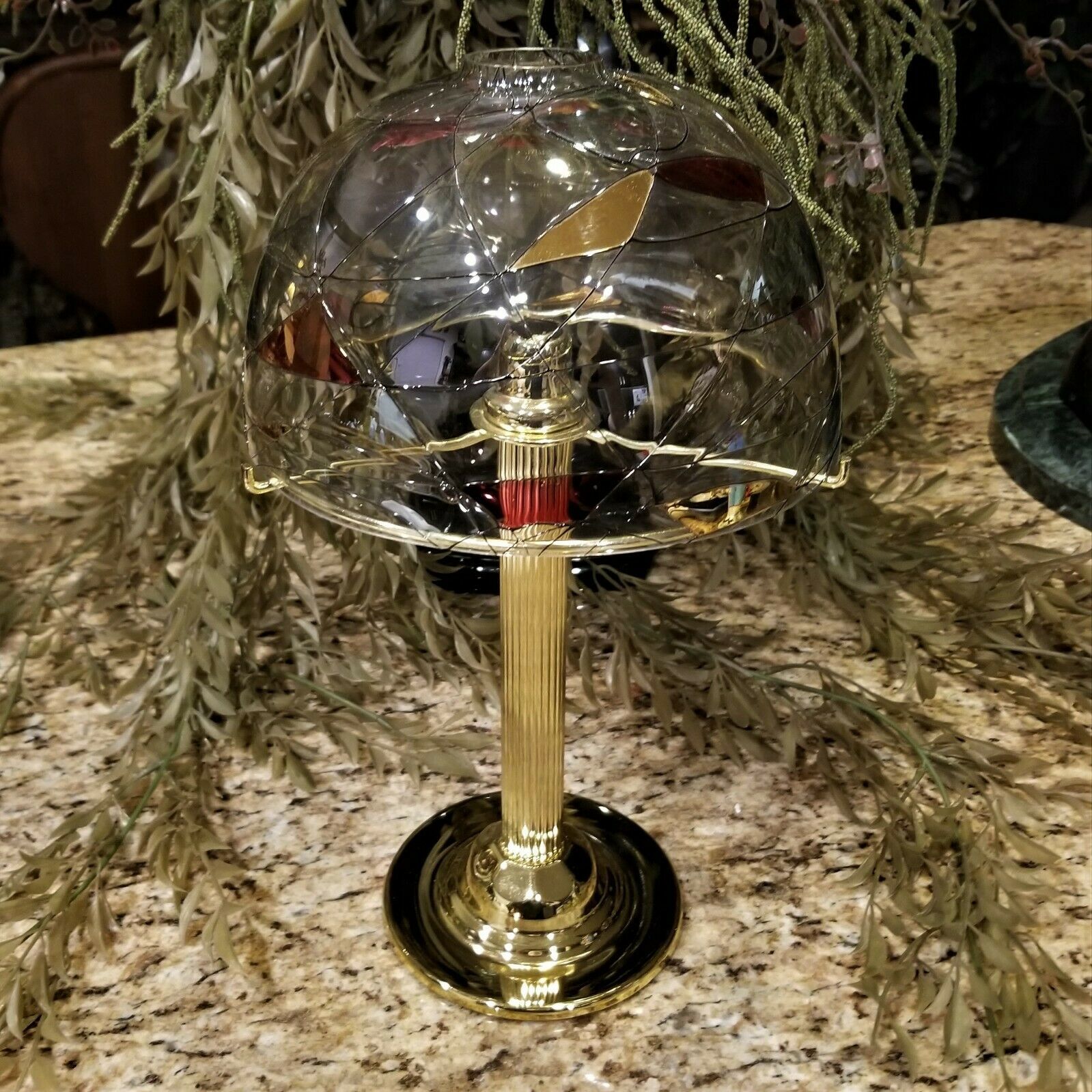 PARTYLITE Calypso Mosaic Stained Glass Brass Candle Lamp 13.5" Candle