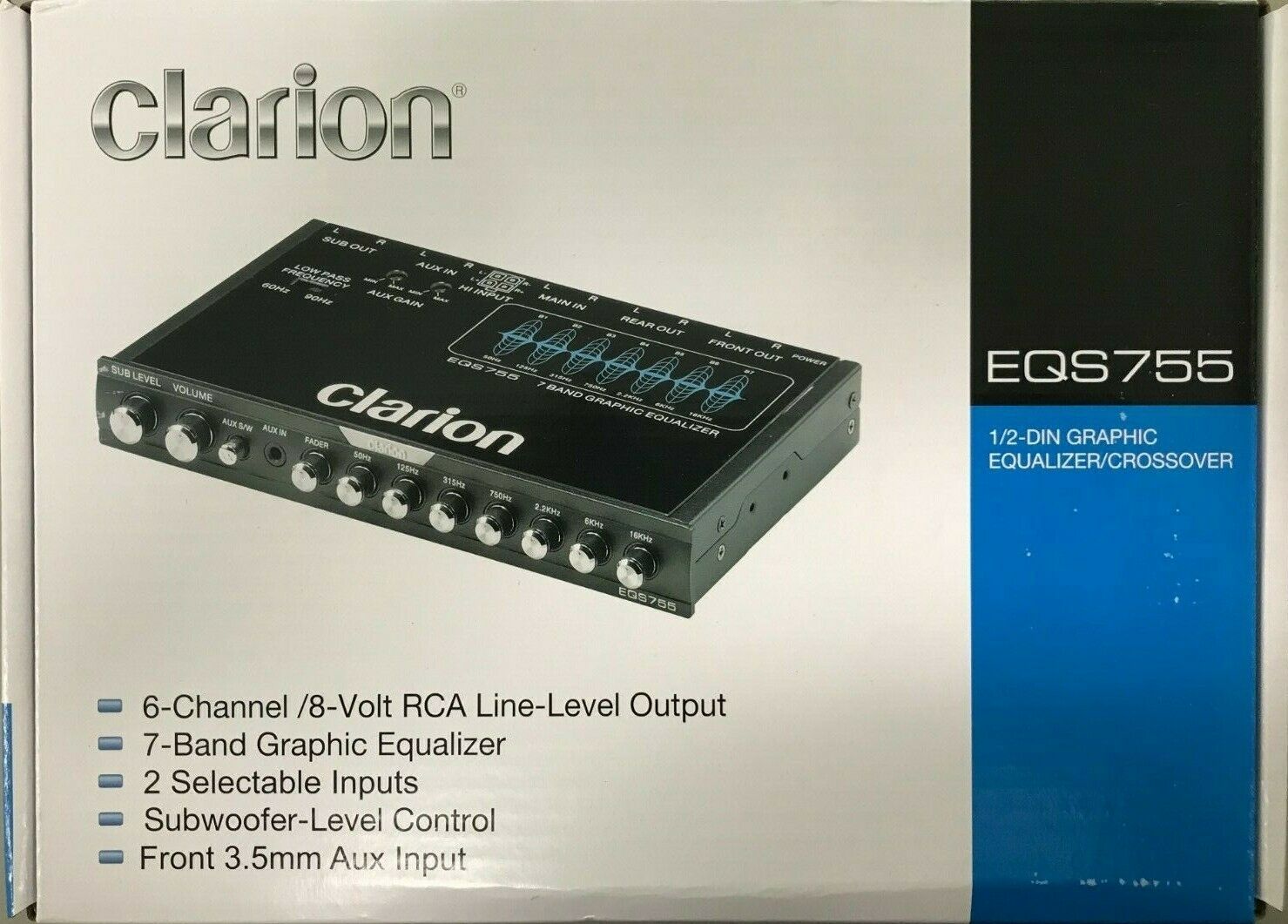 Clarion EQS755 HalfDIN Graphic Equalizer with Builtin LowPass