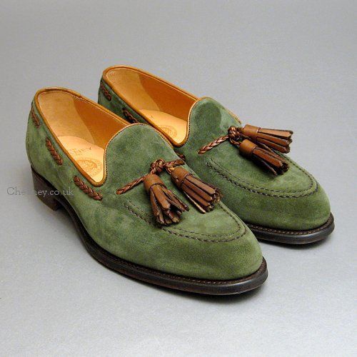 Men's Green Tassel Loafer Rounded Toe Formal Dress Suede Genuine Leather Shoes