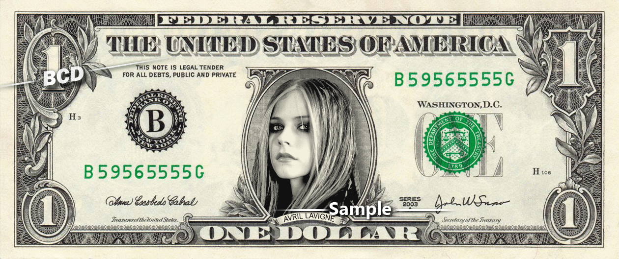 AVRIL LAVIGNE on a REAL Dollar Bill Cash Money Collectible Memorabilia ...