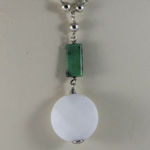 .925 RHODIUM SILVER NECKLACE WITH WHITE AGATE AND GREEN QUARTZ image 3