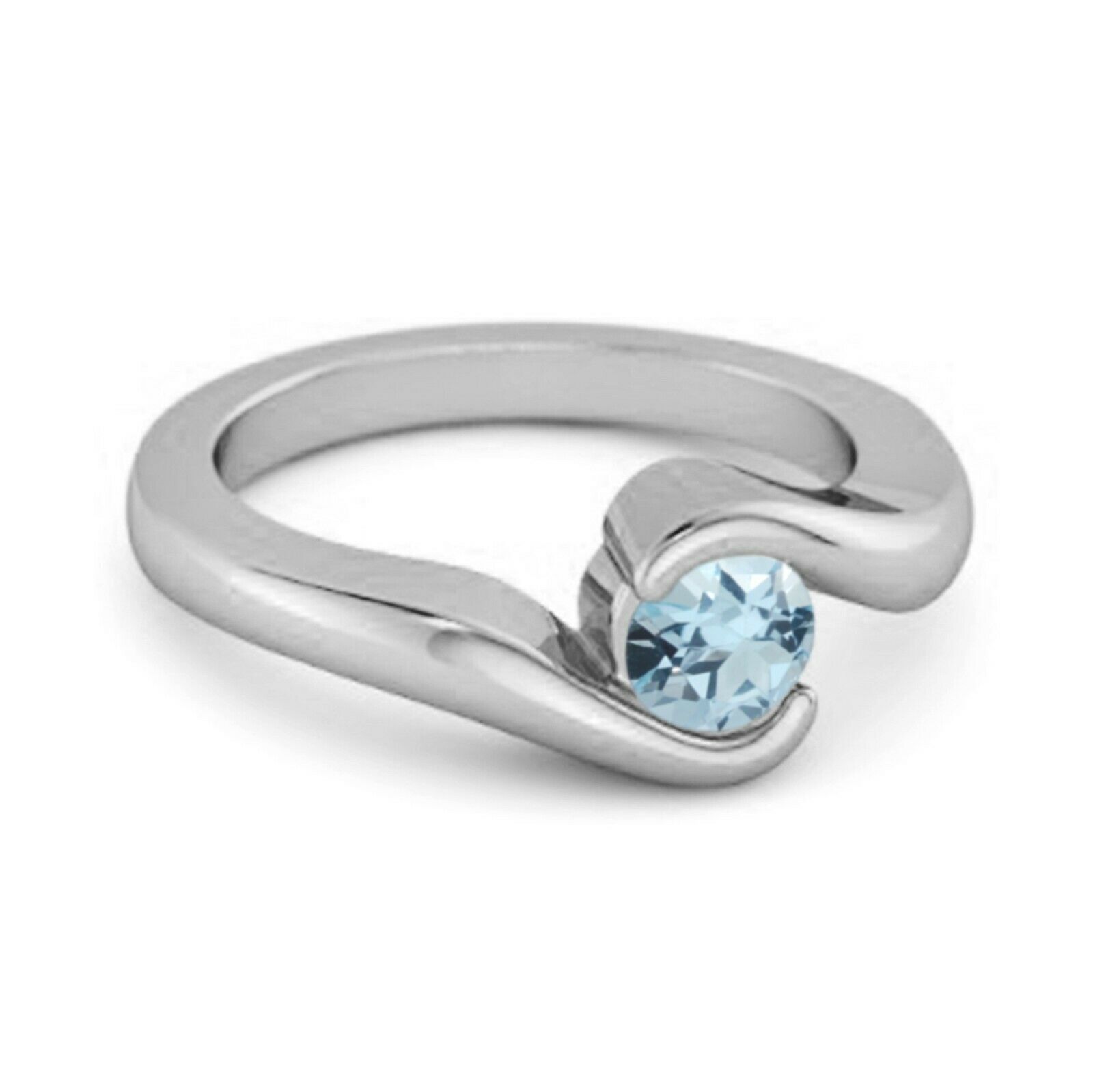 Ocean Wave 9k White Gold 0.10 Ctw Blue Topaz Women Wedding Ring