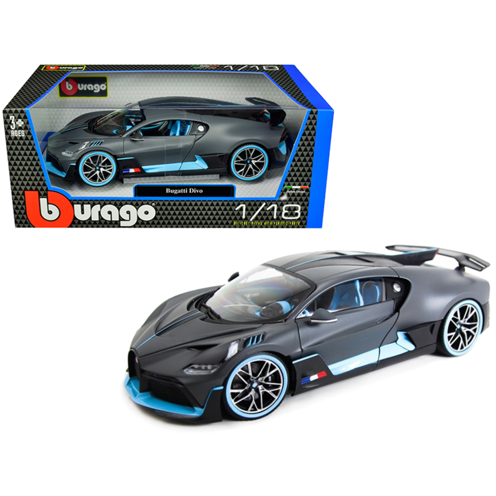 Bugatti Divo Matt Gray with Blue Accents 1/18 Diecast Model Car by