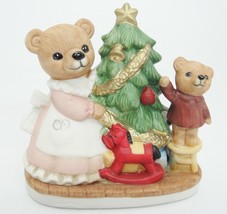Homco Bears Decorating Christmas Tree Figurine Mother in Apron Boy Bear on Stool - $8.90