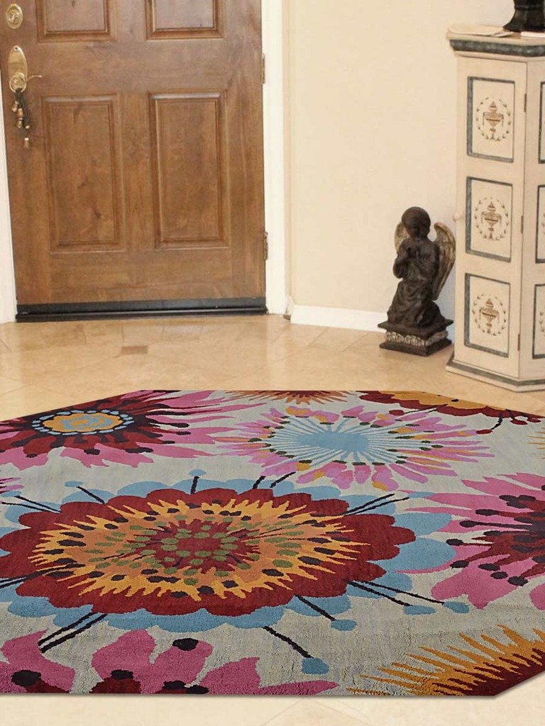 Rugsotic Carpets Hand Tufted Woolen Floral 8' x 8' Octagon Rug
