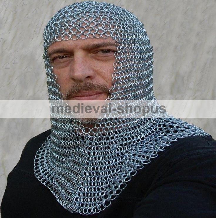 Chain Mail Coif Black Chainmail Hood Knight Armor Reenactment Costume LARP
