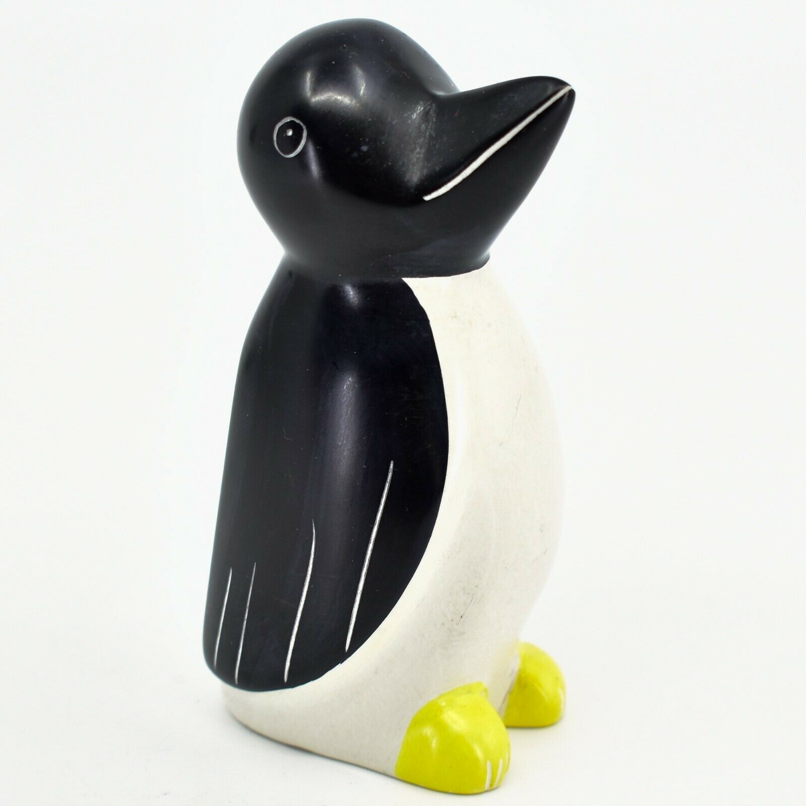 Hand Carved Kisii Soapstone Black & White Penguin Figurine Made in