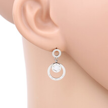 Silver Tone Circular Drop Earrings With Faux Mother of Pearl Inlay - $26.99