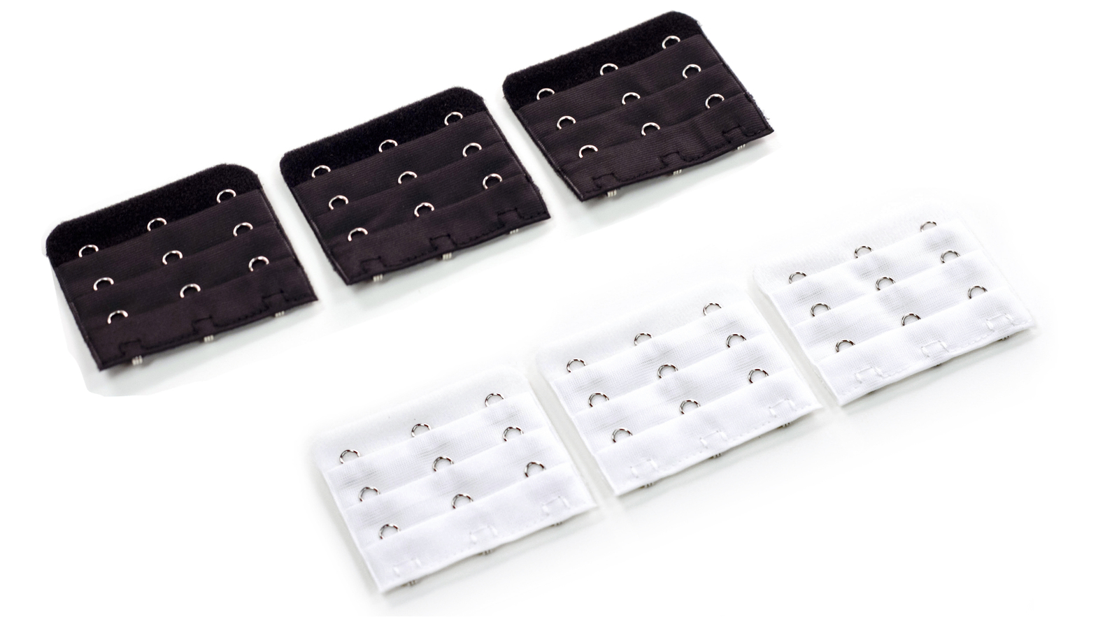 6-pack of Three-hook Bra Extenders - 3 black + 3 white