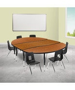 86&quot; Oval Wave Oak Table Set XU-GRP-12CH-A3060CON-60-OAK-T-P-GG - $984.95