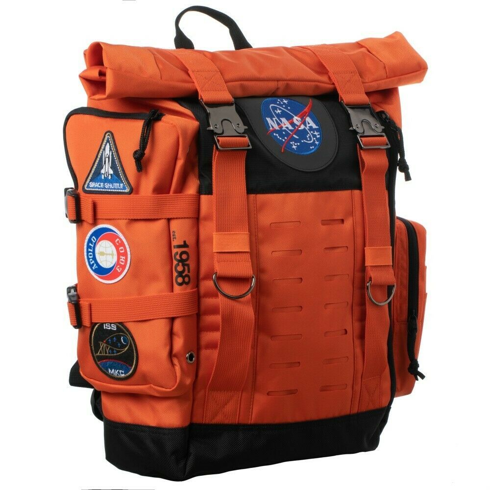Bioworld NASA Orange Flight Suit Space Rolltop Flag Patches Backpack