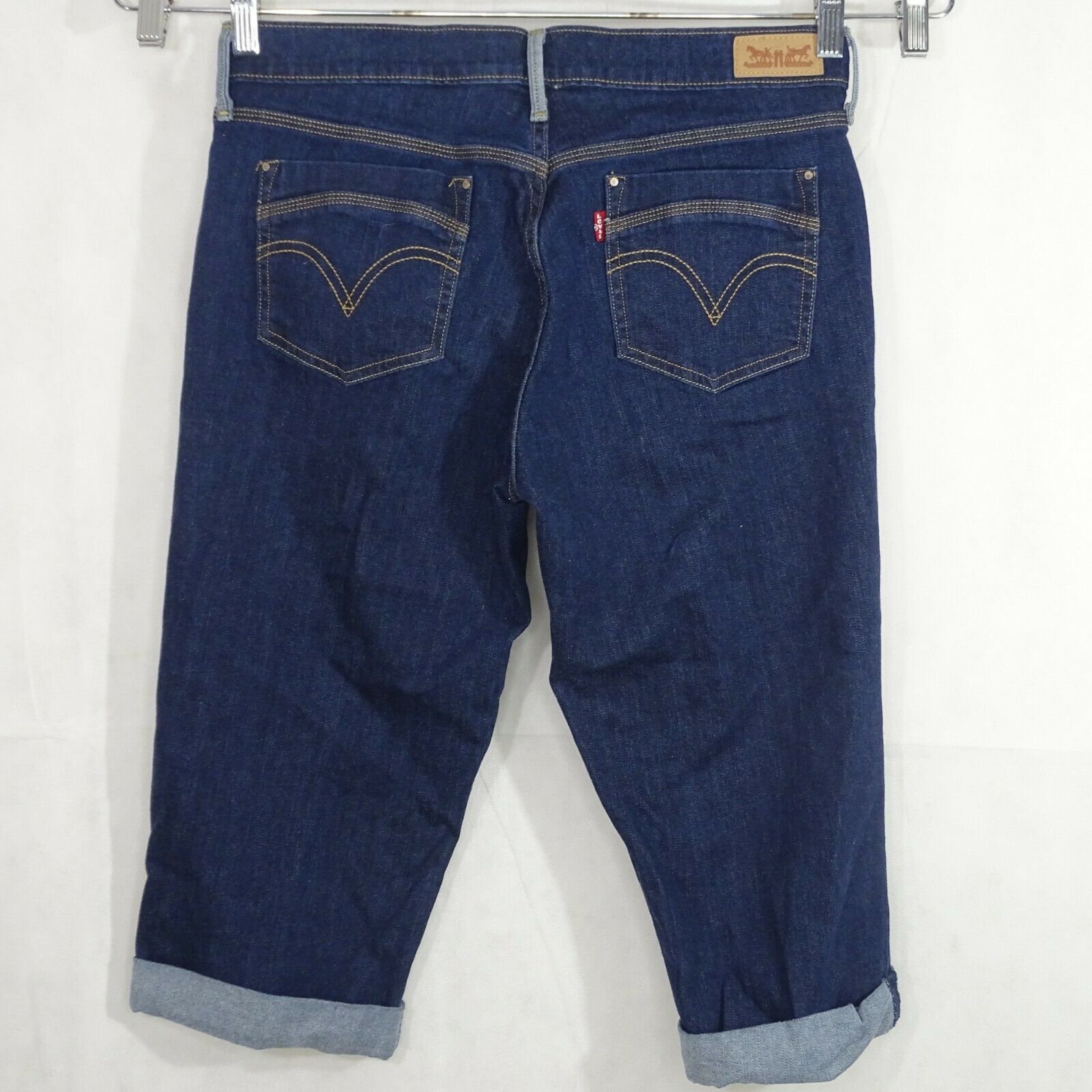 Levis Capri Cropped Jeans Cuffed Women Size 10 Blue Dark Wash Pockets ...