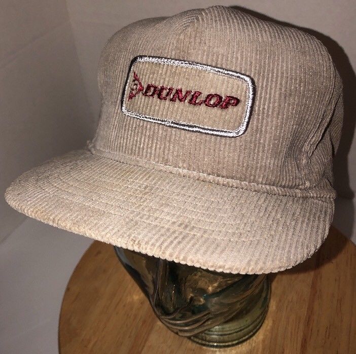 Vintage DUNLOP 80s USA Swingster Gray CORDUROY Hat Cap Snapback Logo ...