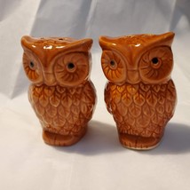 Owl Salt and Pepper Shakers, Fall Dining Decor, Ceramic Brown Bird NWT image 3