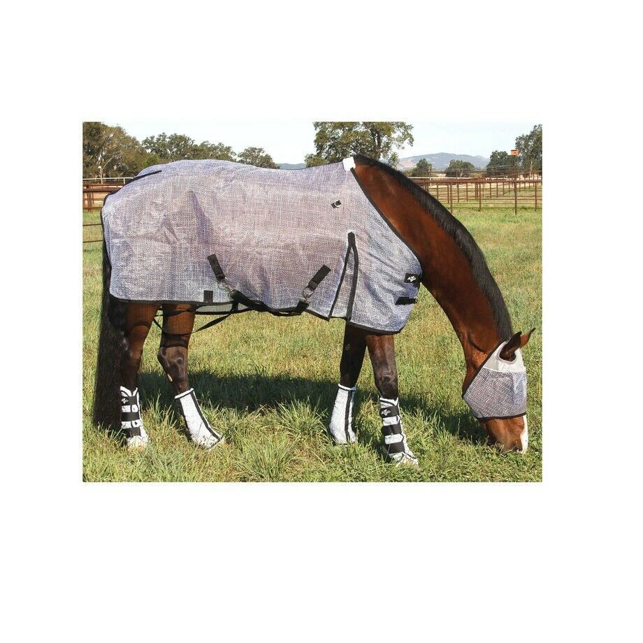 Fly Sheet For Horses Gray Black Trim Breathable UVprotective Nylon 72 Inches Vitamins