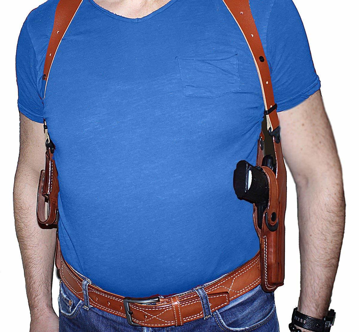 Leather Vertical Shoulder Holster for Beretta M9A1 9mm 4.9''BBL W/Rail