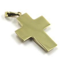 18K YELLOW GOLD CROSS, ROUNDED 24mm, 0.94 inches, SMOOTH, CURVED, MADE IN ITALY image 4