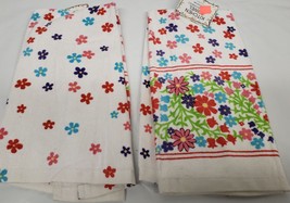 2 SAME PRINTED COTTON KITCHEN TOWELS (15&quot; x 25&quot;) FLOWERS by AM - $10.88