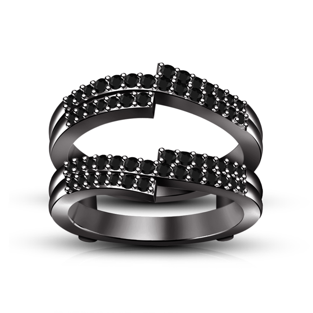 Black CZ Ring Guard Wrap Black Gold Solitaire Wrap Bridal Set & Free