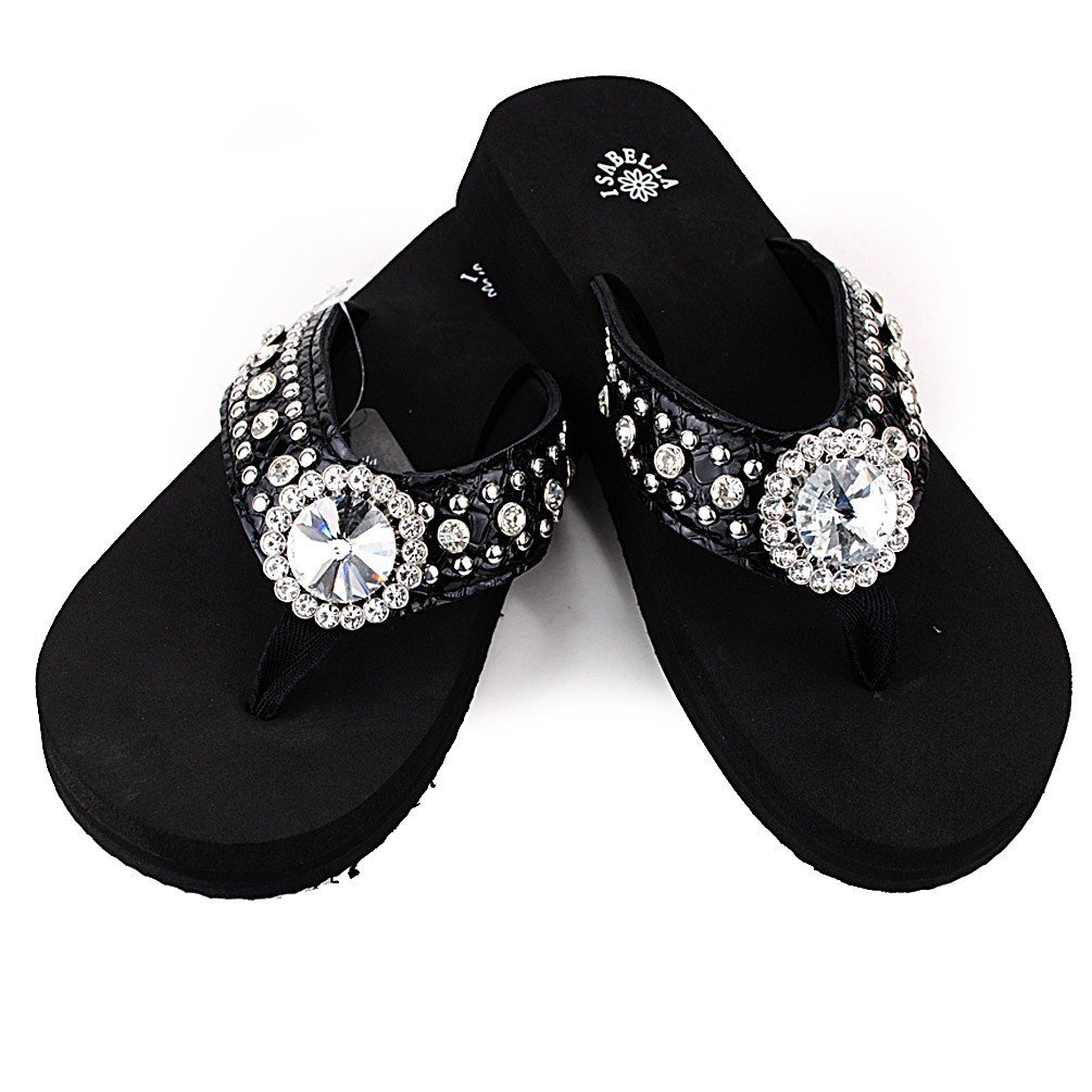 Women Western Rhinestone Bling Concho Flip Flops Sandals (M(Medium ...