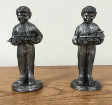 Pair Vtg Michael Ricker Pewter Christmas Train Boys Figurines Handcrafted USA - $33.99