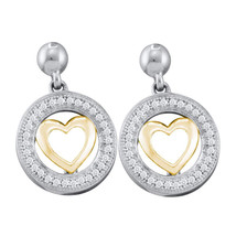 10kt Two-tone Gold Womens Round Diamond Circle Heart Dangle Earrings 1/5 Cttw - $279.00