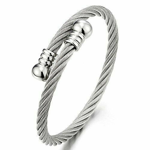 Elastic Adjustable Stainless Steel Twisted Cable Cuff Bangle Bracelet Silver