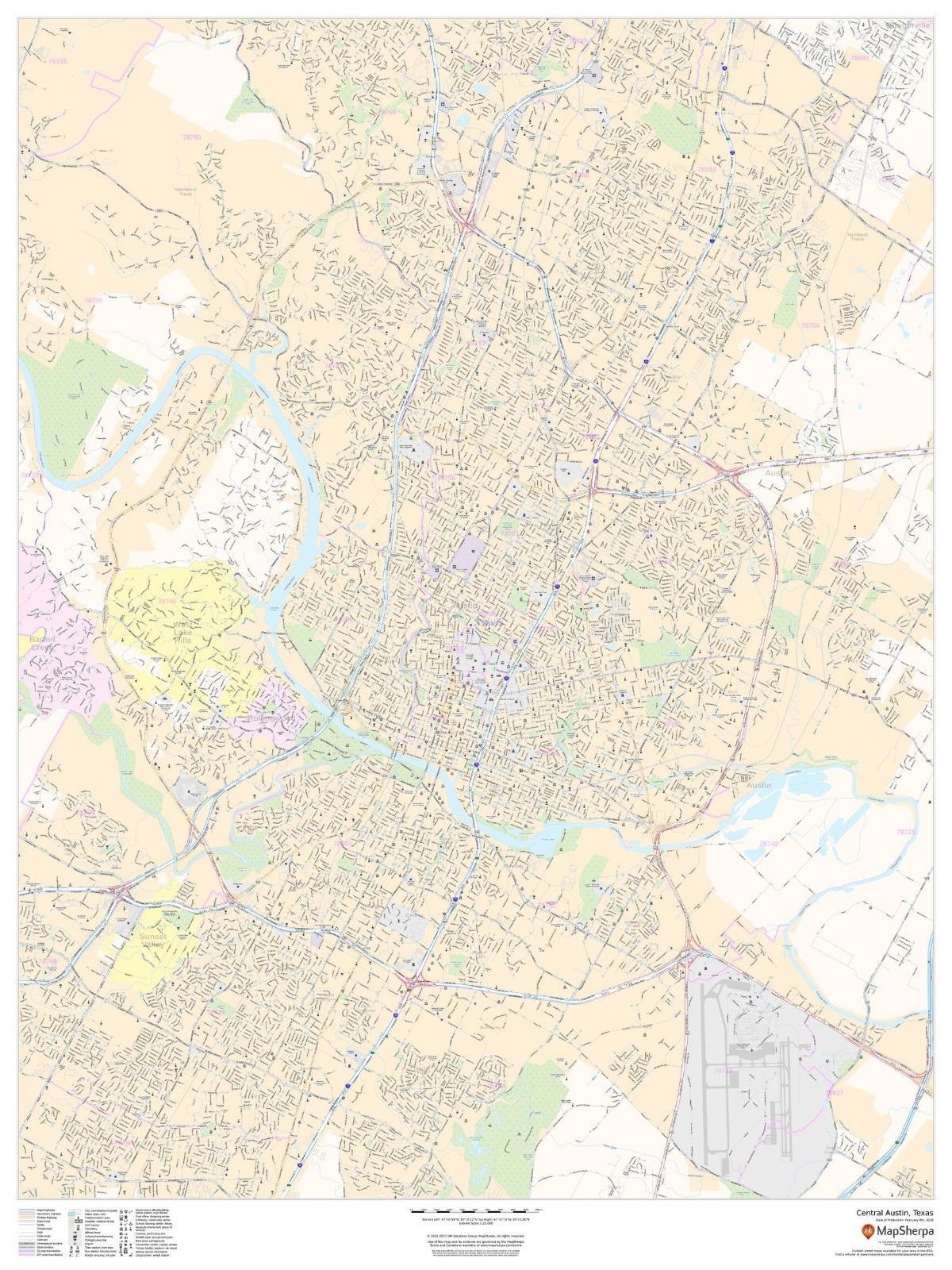 Central Austin, Texas Laminated Wall Map (portrait) (msh) - Us