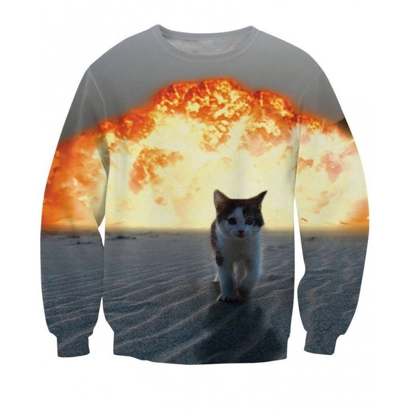 Cute Kitten Cat Walking Away From Fire Explosion Stunning Sweatshirt